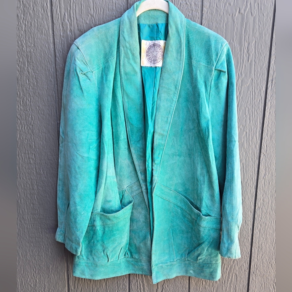 Vintage 80's EZ Spirit Teal Leather Jacket